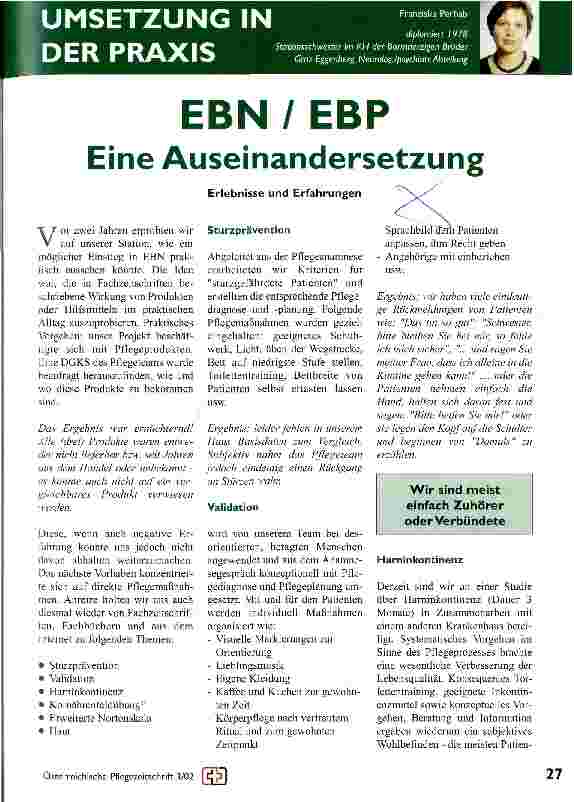 Vorschauseite 1: EBN/EBP Eine Auseinandersetzung