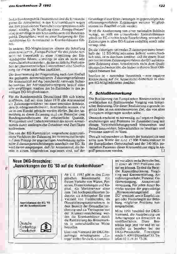 Vorschauseite 4: Auswirkungen der EG 93 auf die Krankenhäuser
