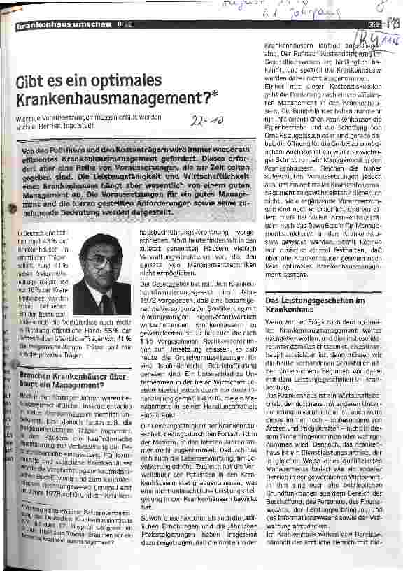 Vorschauseite 1: Gibt es ein optimales Krankenhausmanagement?
