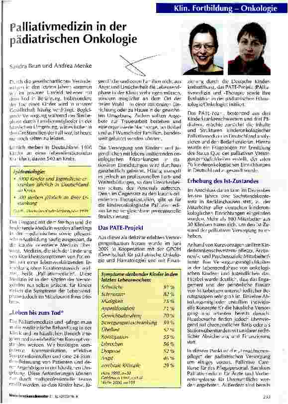 Vorschauseite 1: Palliativmedizin in der pädiatrischen Onkologie
