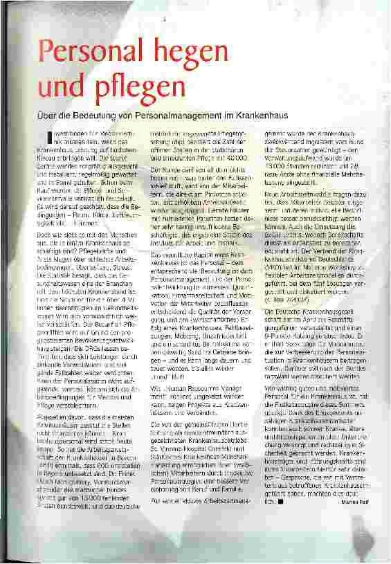 Vorschauseite 1: Personal hegen und pflegen Über die Bedeutung von Personalmanagement im Krankenhaus