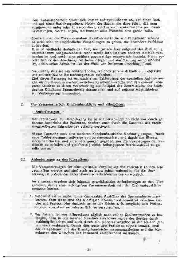 Vorschauseite 2: Zusammenarbeit zwischen Krankenhausküche und Pflegedienst Wünsche und Vorstellungen aus der Sicht der Küchenleitung