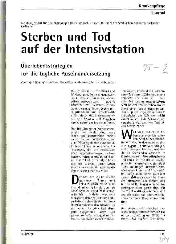 Vorschauseite 1: Sterben und Tod auf der Intensivstation Überlebensstrategien für die tägliche Auseinandersetzung