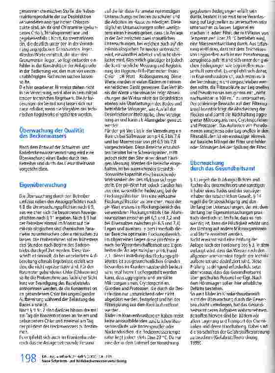 Vorschauseite 3: Neue Schwimmund Badebeckenwasserverordnung und Auswirkungen auf das Krankenhaus