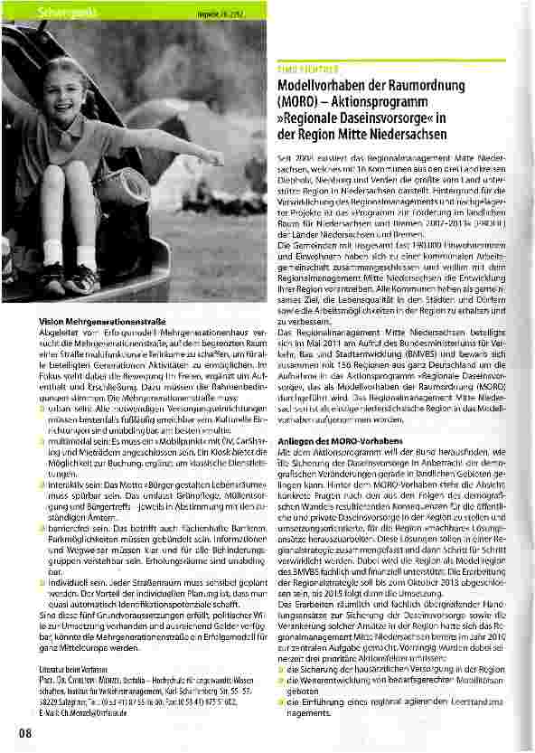 Vorschauseite 1: Modellvorhaben der Raumordnung (MORO) - Aktionsprogramm »Regionale Daseinsvorsorge« in der Region Mitte Niedersachsen