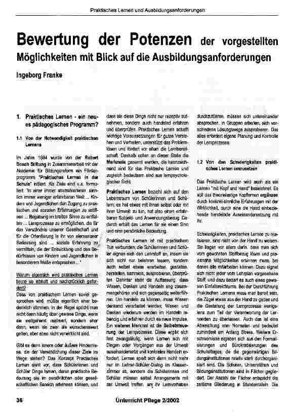 Vorschauseite 1: Bewertung der Potenzen der vorgestelltenMöglichkeiten mit Blick auf die Ausbildungsanforderungen