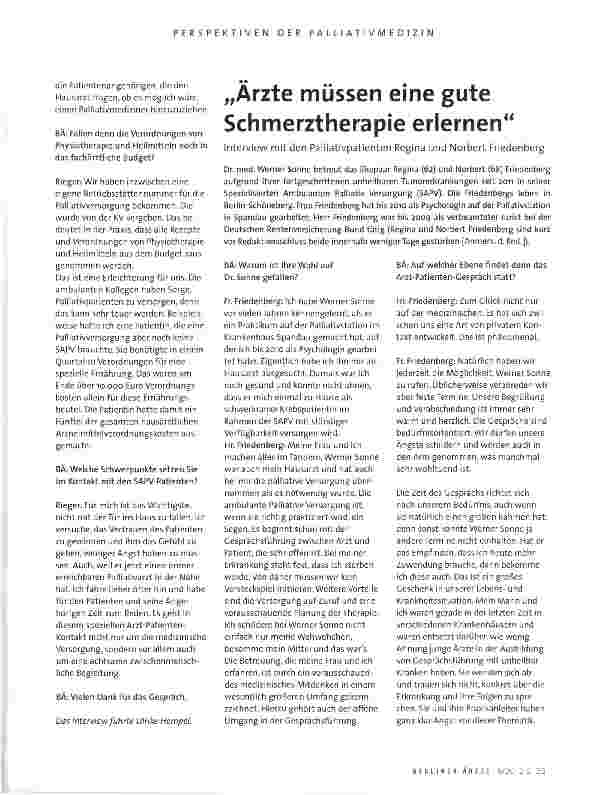 Vorschauseite 1: „Ärzte müssen eine gute Schmerztherapie erlernenInterview mit den Palliativpatienten Regina und Norbert Friedenberg