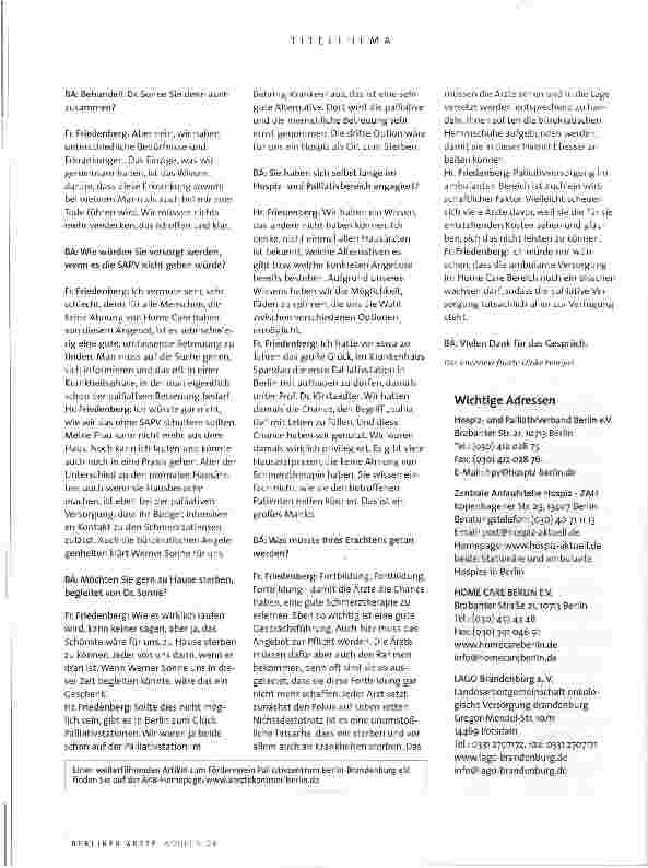 Vorschauseite 2: „Ärzte müssen eine gute Schmerztherapie erlernenInterview mit den Palliativpatienten Regina und Norbert Friedenberg