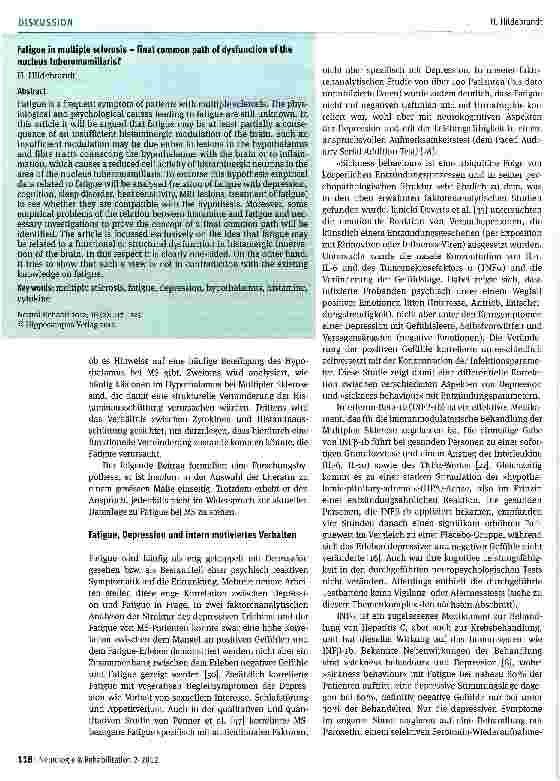 Vorschauseite 2: Fatigue bei Multipler Sklerose -gemeinsames Endstreckensyndrom einer Dysfunktion im Bereich des Nucleus tuberomamillaris?