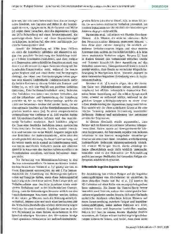 Vorschauseite 3: Fatigue bei Multipler Sklerose -gemeinsames Endstreckensyndrom einer Dysfunktion im Bereich des Nucleus tuberomamillaris?