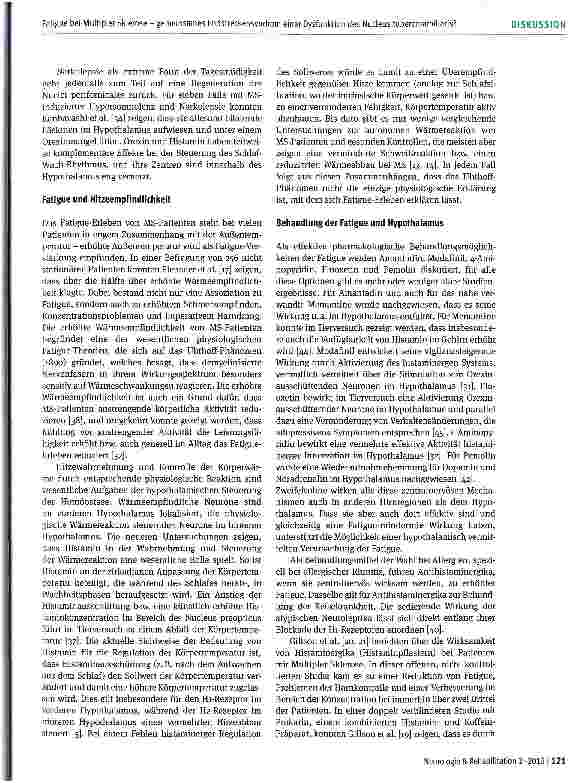 Vorschauseite 5: Fatigue bei Multipler Sklerose -gemeinsames Endstreckensyndrom einer Dysfunktion im Bereich des Nucleus tuberomamillaris?