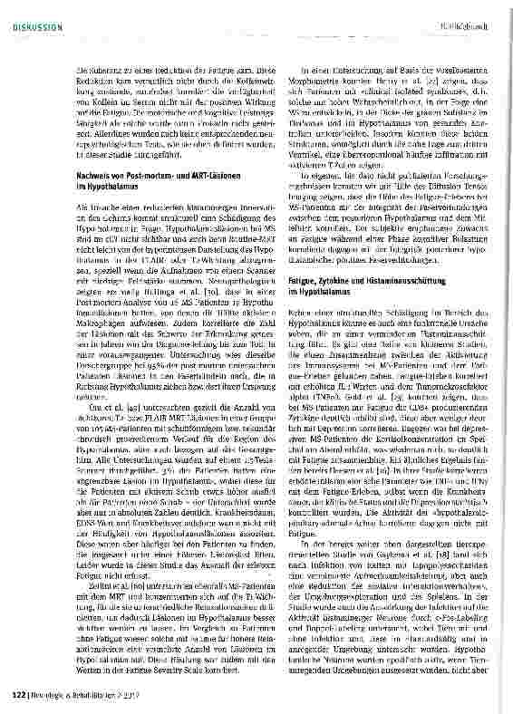 Vorschauseite 6: Fatigue bei Multipler Sklerose -gemeinsames Endstreckensyndrom einer Dysfunktion im Bereich des Nucleus tuberomamillaris?