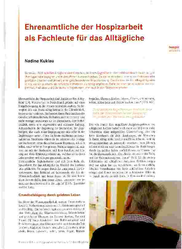 Vorschauseite 1: Ehrenamtliche der Hospizarbeit als Fachleute für das Alltägliche
