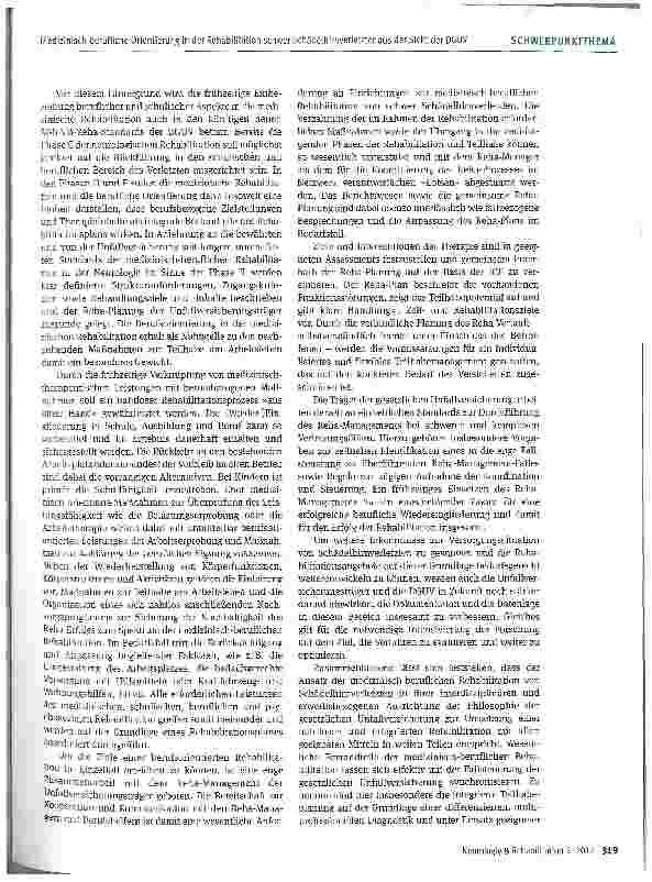 Vorschauseite 2: Medizinisch-berufliche Orientierung in der Rehabilitation schwer Schädelhirnverletzter aus Sicht der Deutschen Gesetzlichen Unfallversicherung (DGUV)
