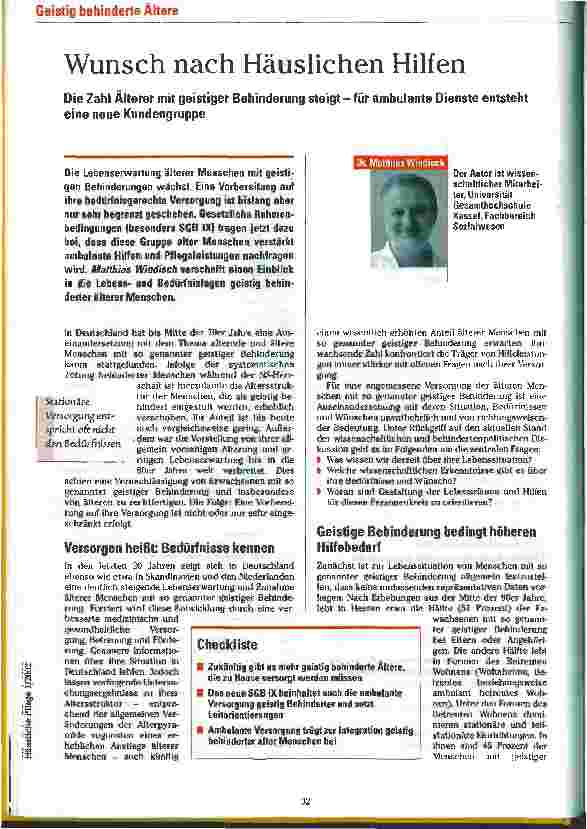Vorschauseite 1: Wunsch nach Häuslichen Hilfen