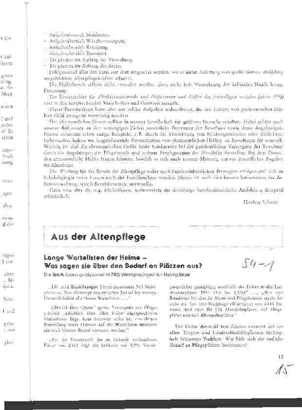 Vorschauseite 5: Stellungnahme - vorgelegt zur Altenpflegekonferenz am 29. Juni 1992 Zu Fragen der Bundesministerin zur Situation in der Altenund Behinder-