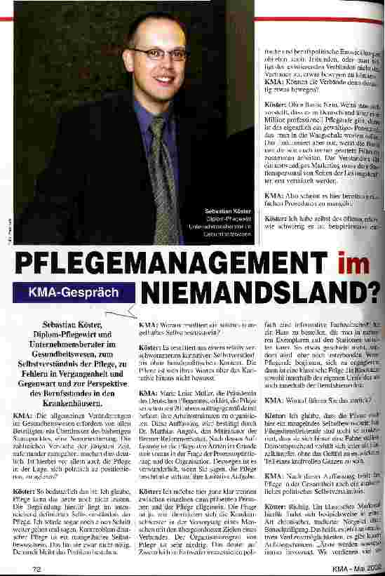 Vorschauseite 1: Pflegemanagement im Niemandsland? KMA-Gespräch