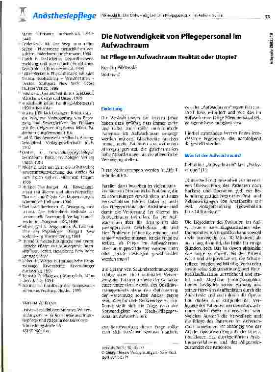 Vorschauseite 1: Die Notwendigkeit von Pflegepersonal im Aufwachraum Ist Pflege im Aufwachraum Realität oder Utopie?