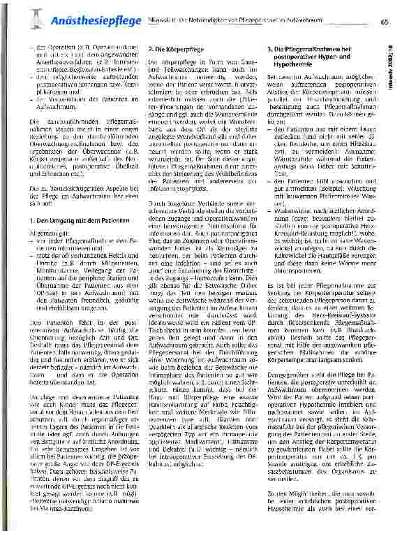 Vorschauseite 3: Die Notwendigkeit von Pflegepersonal im Aufwachraum Ist Pflege im Aufwachraum Realität oder Utopie?