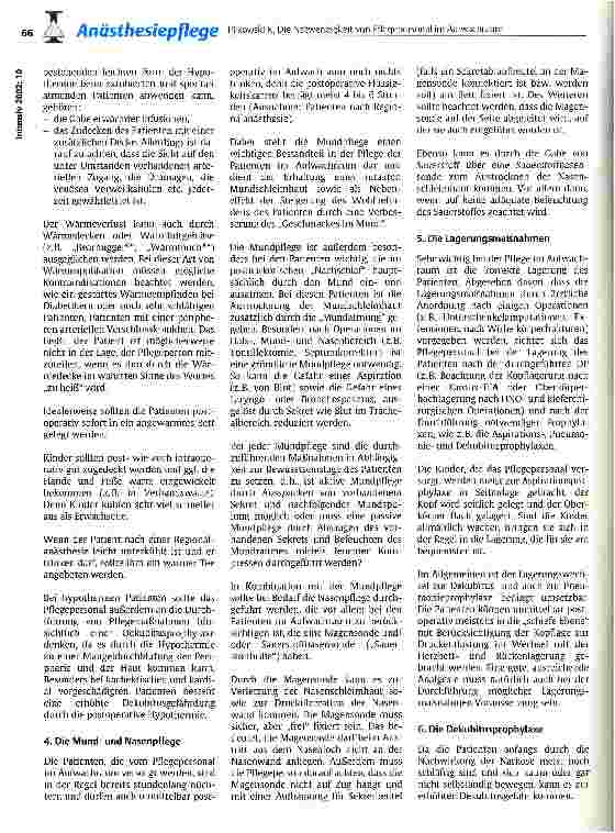 Vorschauseite 4: Die Notwendigkeit von Pflegepersonal im Aufwachraum Ist Pflege im Aufwachraum Realität oder Utopie?