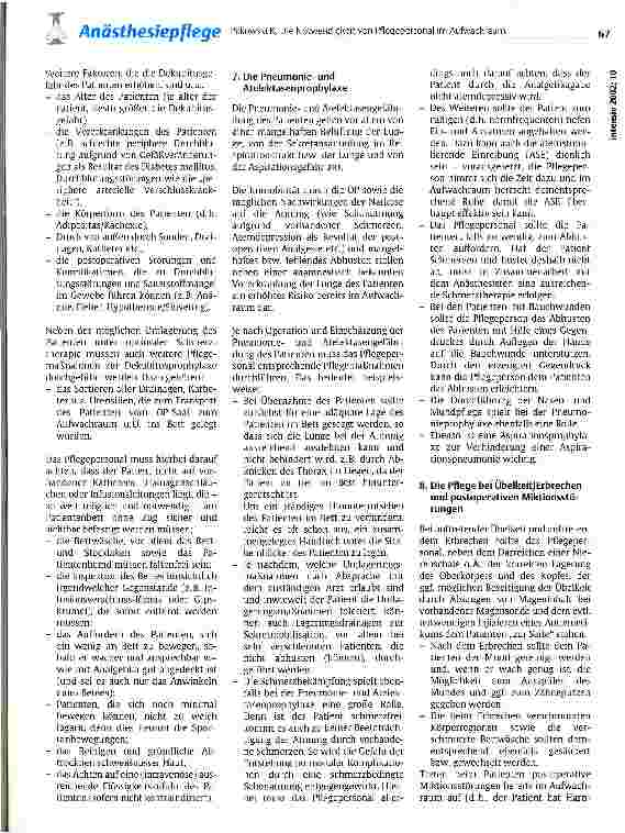 Vorschauseite 5: Die Notwendigkeit von Pflegepersonal im Aufwachraum Ist Pflege im Aufwachraum Realität oder Utopie?