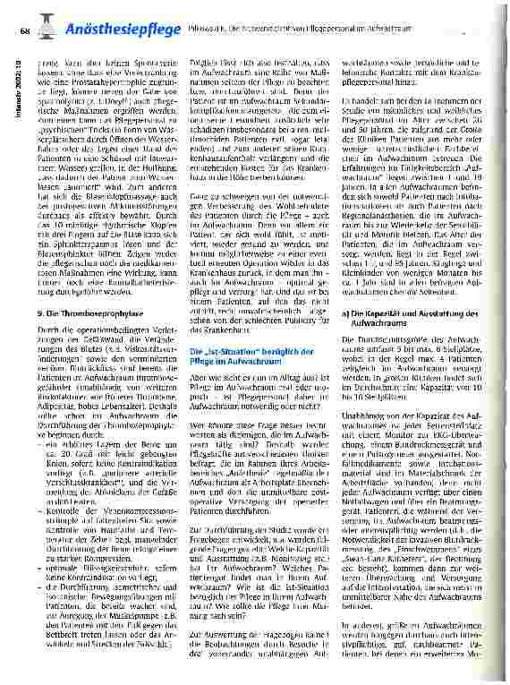Vorschauseite 6: Die Notwendigkeit von Pflegepersonal im Aufwachraum Ist Pflege im Aufwachraum Realität oder Utopie?
