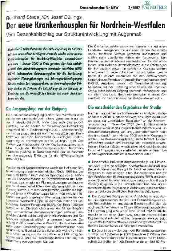 Vorschauseite 1: Der neue Krankenhausplan für Nordrhein-Westfalen