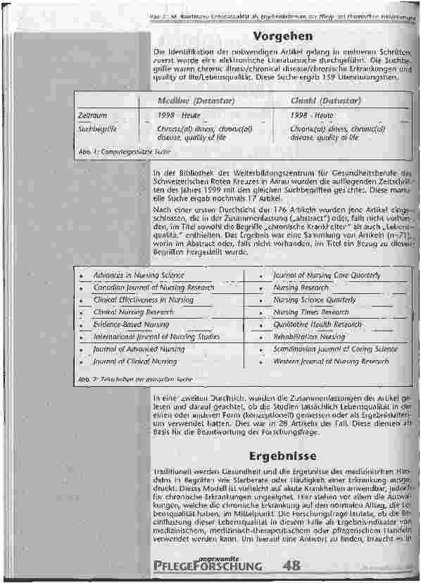 Vorschauseite 2: Lebensqualität als Ergebniskriterium der Pflege bei chronischen Erkrankungen Eine systematische Literaturstudie