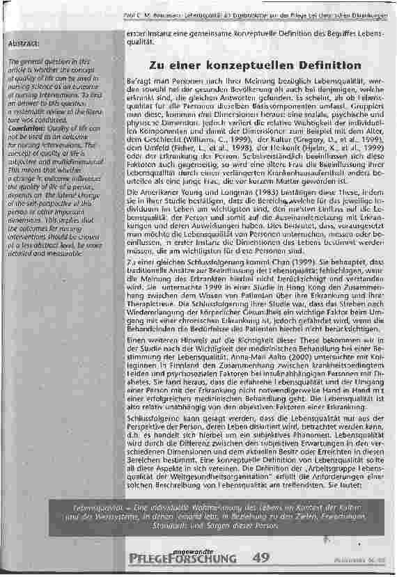 Vorschauseite 3: Lebensqualität als Ergebniskriterium der Pflege bei chronischen Erkrankungen Eine systematische Literaturstudie