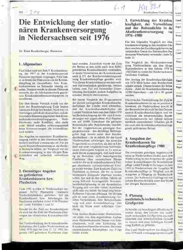 Vorschauseite 1: Die Entwicklung der stationären Krankenversorgung in Niedersachsen seit 1976