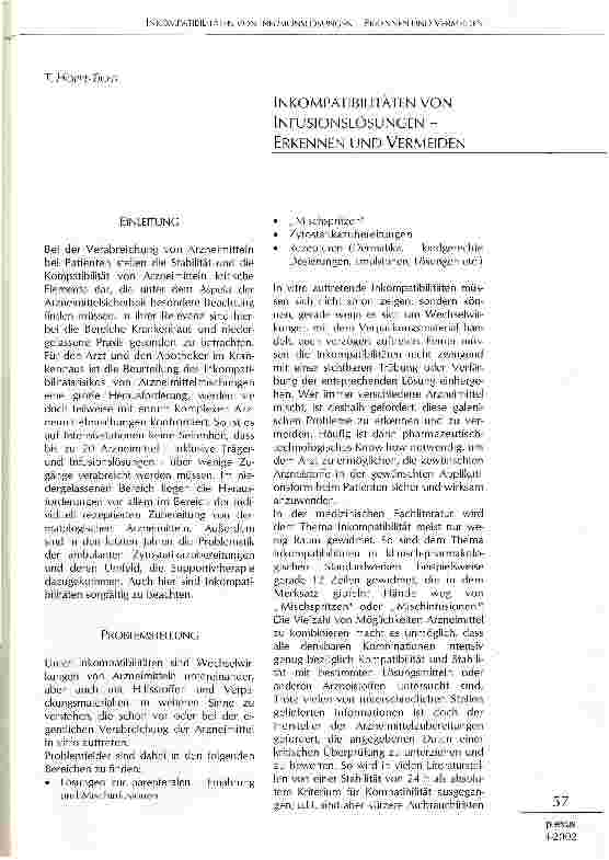 Vorschauseite 1: Inkompatibilitäten von Infusionslösungen - Erkennen und Vermeiden