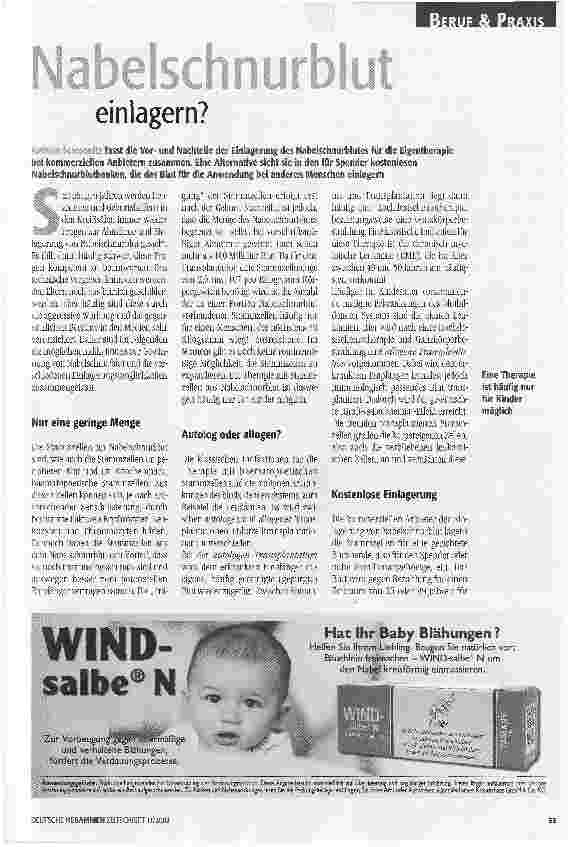 Vorschauseite 1: Nabelschnurblut einlagern?