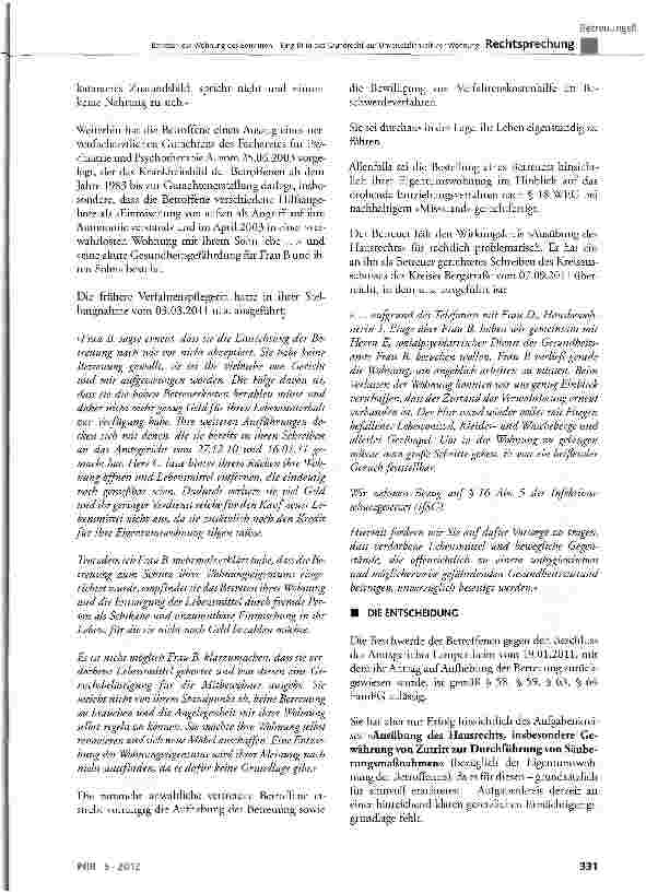 Vorschauseite 3: Betreten der Wohnung des Betreuten - Eingriff in das Grundrecht auf Unverletzlichkeit der Wohnung GG Art. 13 Abs. 1, Abs. 2 und Abs. 7 Alt. 1, BGB § 1896 BGB, § 1901, 1902, §§ 190…