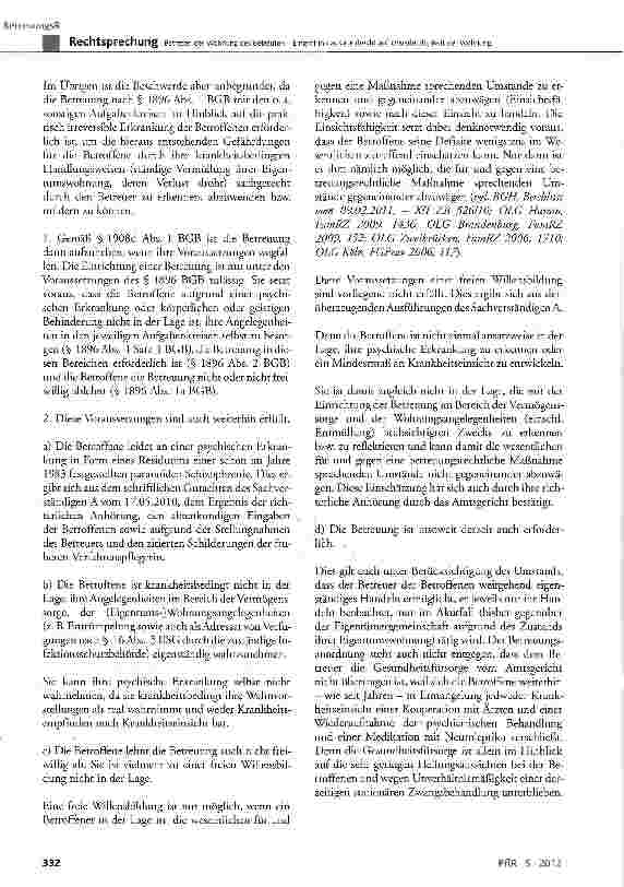 Vorschauseite 4: Betreten der Wohnung des Betreuten - Eingriff in das Grundrecht auf Unverletzlichkeit der Wohnung GG Art. 13 Abs. 1, Abs. 2 und Abs. 7 Alt. 1, BGB § 1896 BGB, § 1901, 1902, §§ 190…