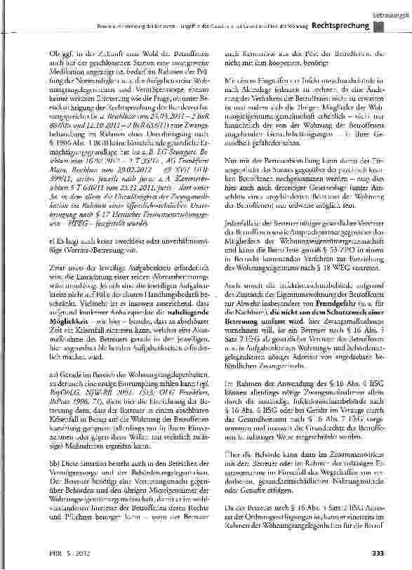 Vorschauseite 5: Betreten der Wohnung des Betreuten - Eingriff in das Grundrecht auf Unverletzlichkeit der Wohnung GG Art. 13 Abs. 1, Abs. 2 und Abs. 7 Alt. 1, BGB § 1896 BGB, § 1901, 1902, §§ 190…