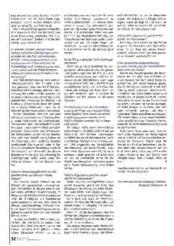 Vorschauseite 3: Präimplantationsdiagnostik in der Schweiz: Die Menschenwürde steht auf dem Spiel