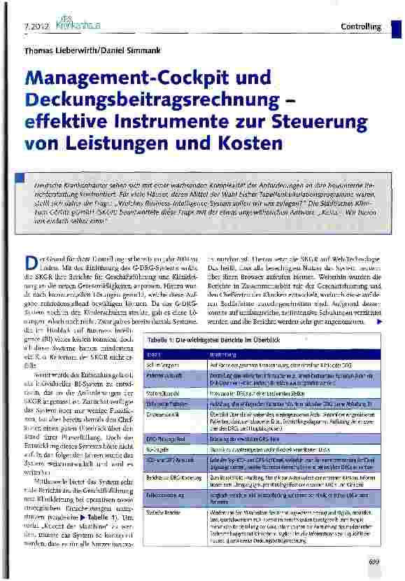 Vorschauseite 1: Management-Cockpit und Deckungsbeitragsrechnung -effektive Instrumente zur Steuerung von Leistungen und Kosten