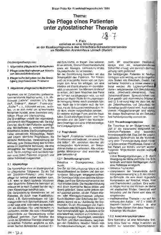 Vorschauseite 1: Die Pflege eines Patienten unter zytostatischer Therapie