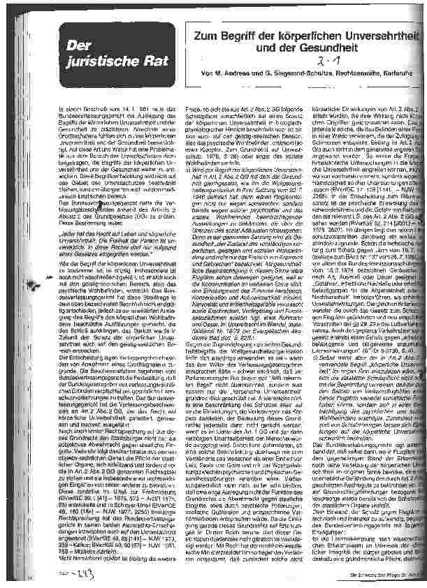 Vorschauseite 1: Zum Begriff der körperlichen Unversehrtheit und der Gesundheit