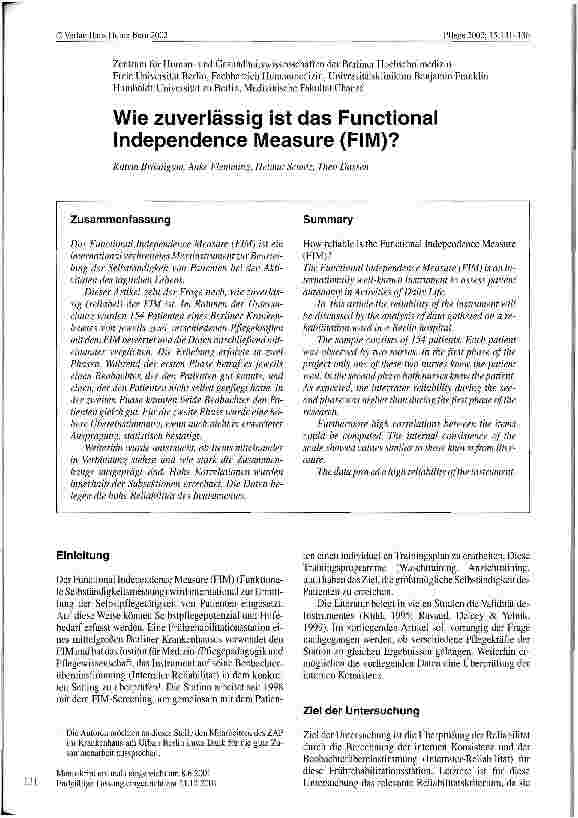 Vorschauseite 1: Wie zuverlässig ist das Functional Independence Measure (FIM)?