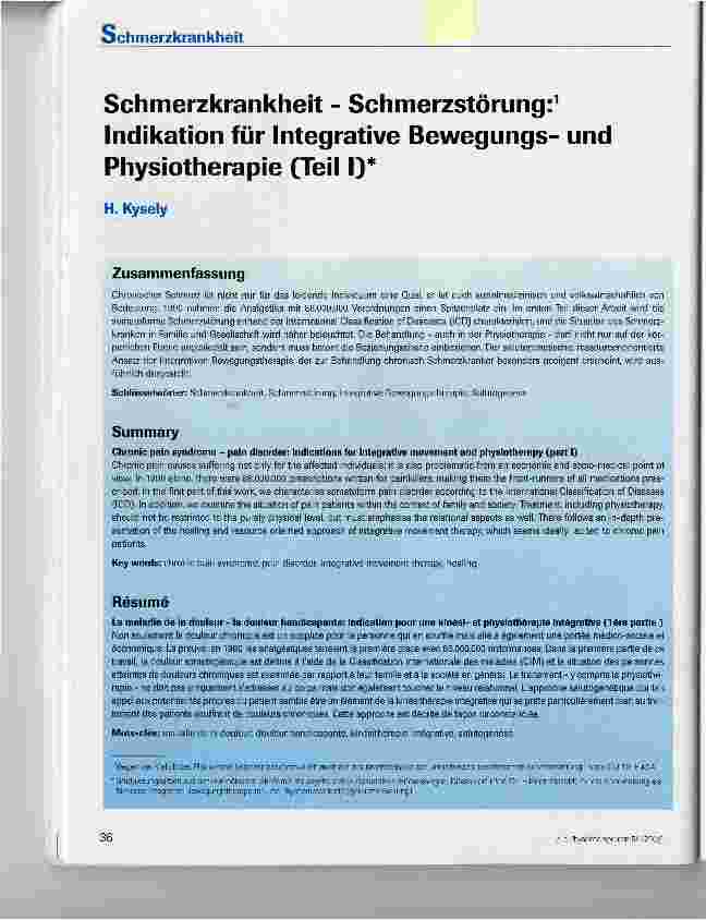 Vorschauseite 1: Schmerzkrankheit - Schmerzstörung: Indikation für Integrative Bewegungsund Physiotherapie