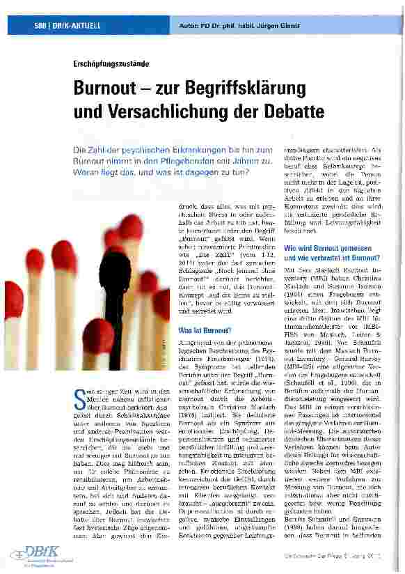 Vorschauseite 1: Burnout - zur Begriffsklärung und Versachlichung der Debatte