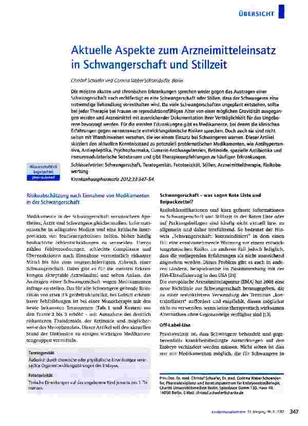Vorschauseite 1: Aktuelle Aspekte zum Arzneimitteleinsatz in Schwangerschaft und Stillzeit