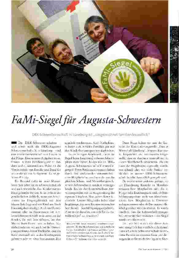 Vorschauseite 1: FaMi-Siegel für Augusta-SchwesternDRK-Schwesternschaft in Lüneburg ist „ausgezeichnet famiiienfreundlich