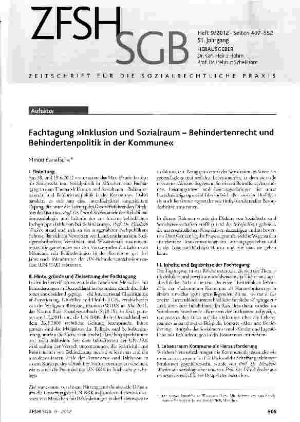 Vorschauseite 1: Fachtagung »Inklusion und Sozialraum - Behindertenrecht und Behindertenpolitik in der Kommune«