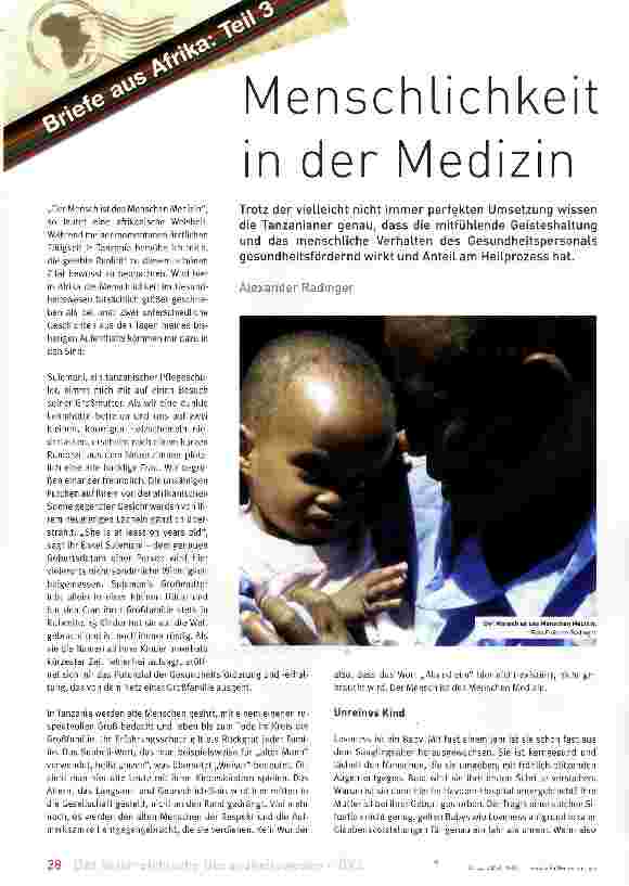 Vorschauseite 1: Menschlichkeit in der Medizin