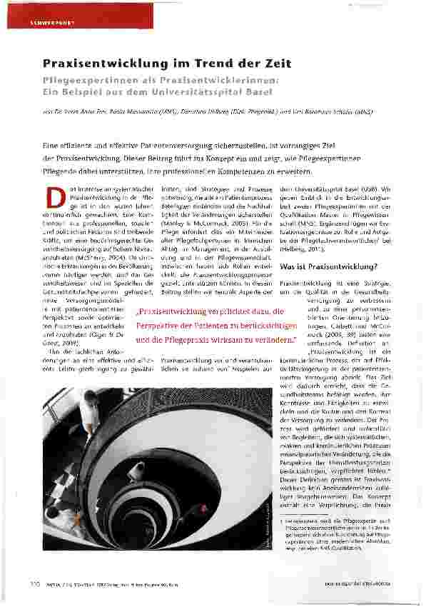 Vorschauseite 1: Praxisentwicklung im Trend der Zeit Pflegeexpertinnen als Fraxisentwicklerinnen: Ein Beispiel aus dem Universitätsspital Basel