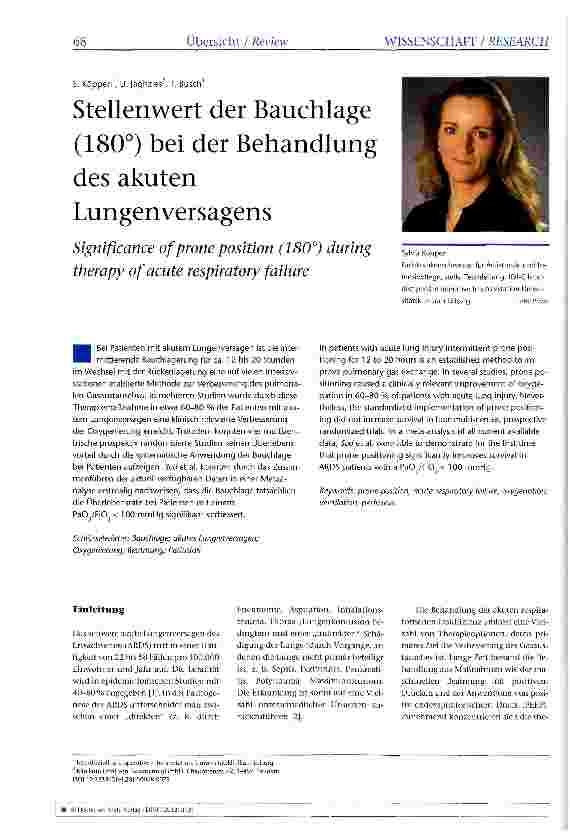 Vorschauseite 1: Stellenwert der Bauchlage (180°) bei der Behandlung des akuten Lungenversagens