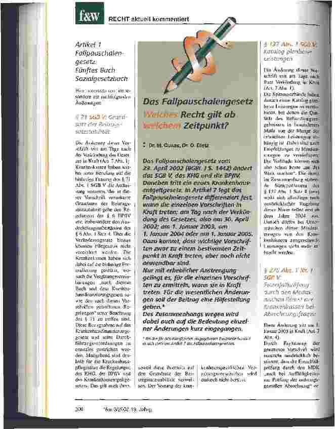 Vorschauseite 1: Das Fallpauschalengesetz - Welches Recht gilt ab welchem Zeitpunkt?