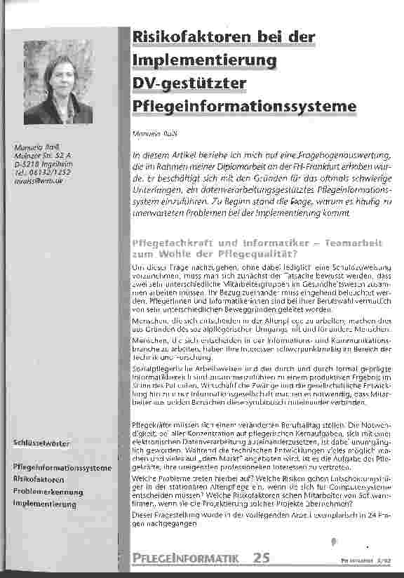 Vorschauseite 1: Risikofaktoren bei der Implementierung DV-gestützter Pflegeinformationssysteme